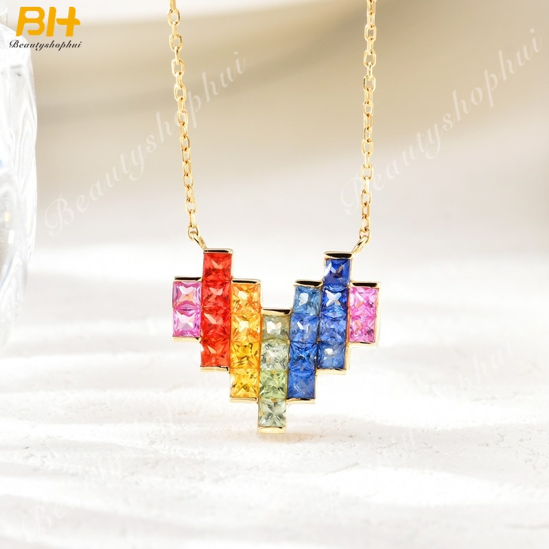 Mới Vòng cổ Mặt Trái Tim Đính Đá Màu Kẹo Thời Trang Cho Nữ