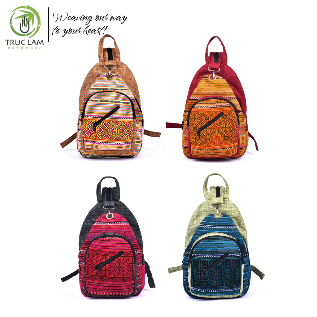 Balo Thời Trang Quai Đeo Đa Dụng Vải Thổ Cẩm Thêu Tay Phối Vải Gai Dày - Trúc Lâm Handmade
