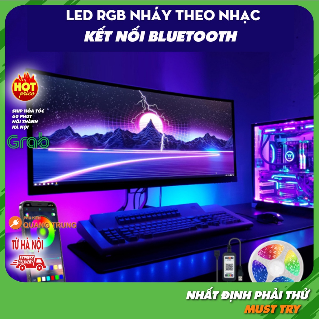 Đèn led RGB nháy theo nhạc, kết nối bluetooth điều khiển qua app điện thoại, kháng nước, có điều khiển hồng ngoại