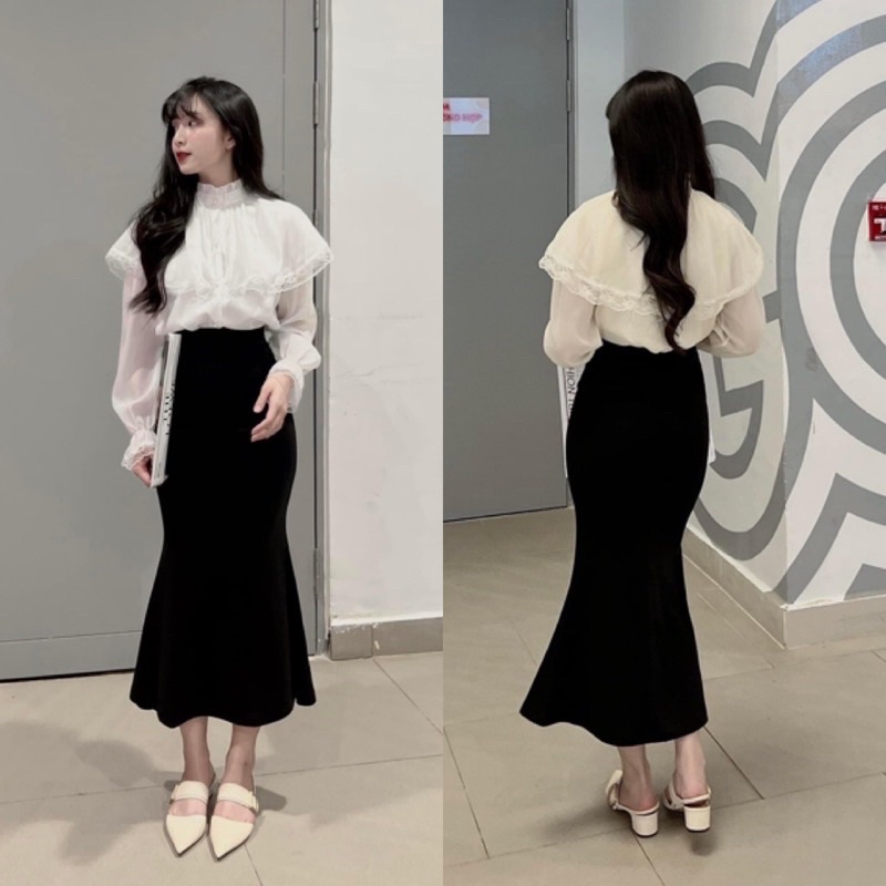 Chân váy đuôi cá dáng dài kiểu loe chất bozip phong cách Ulzzang tôn dáng cực đỉnh