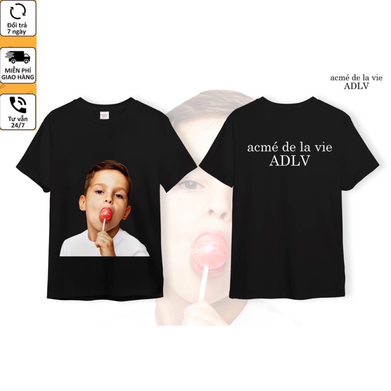 [ Ảnh Thật &amp;video] Áo thun ADLV nam nữ in hình bé mút kẹo chất liệu 100% cotton