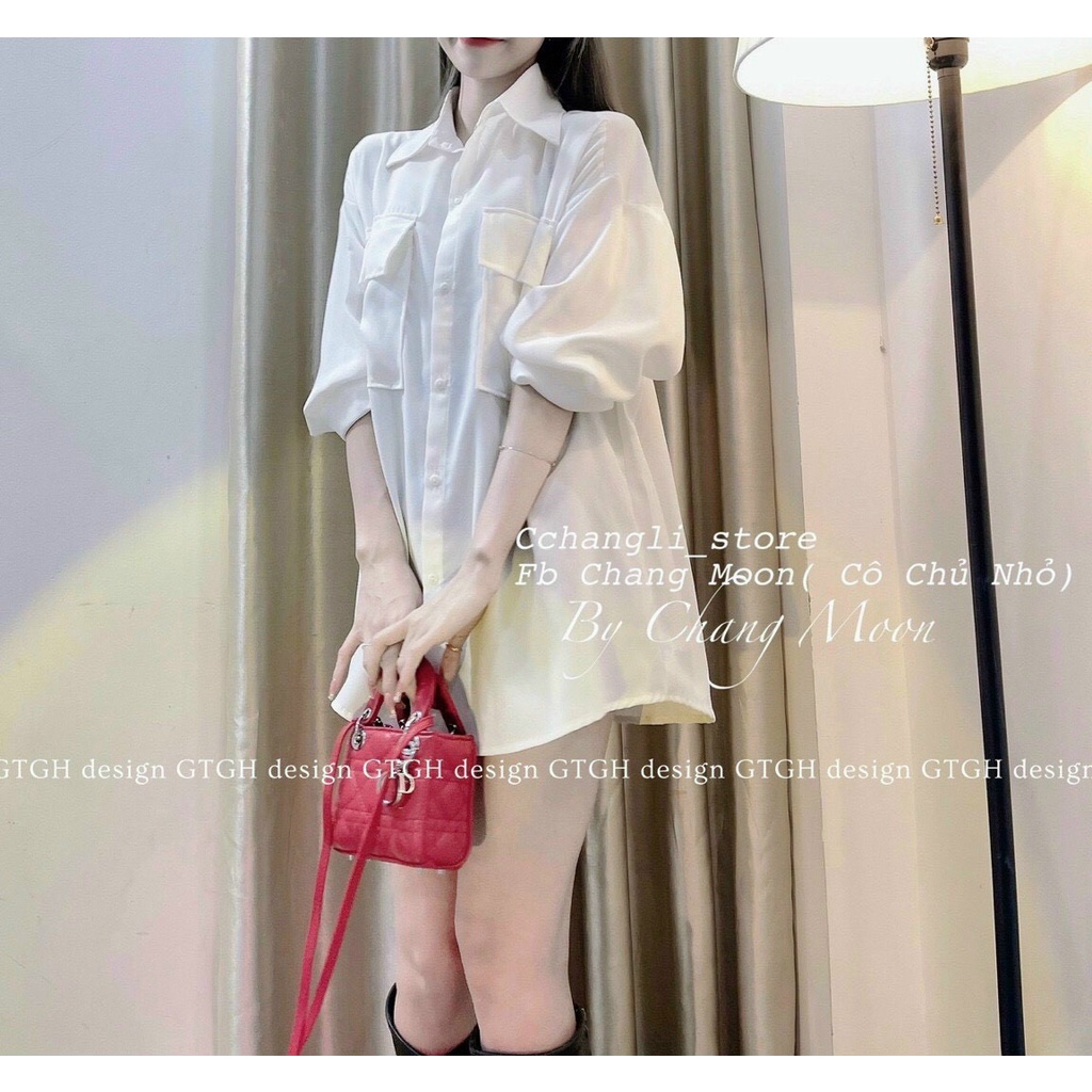 Áo sơ mi basic nữ ulzzang from rộng,áo sơ mi túi hộp 2 bên đơn giản, áo màu trắng đỏ đi chơi đi làm thanh lịch, nữ tính