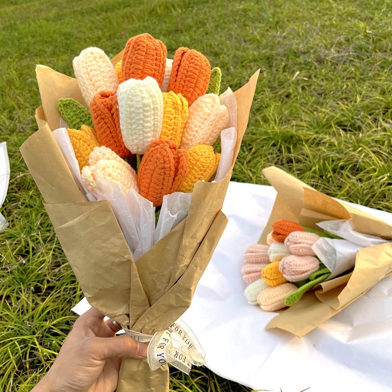 Bó Hoa Tulip Đan Móc Thủ Công Dành Cho Trang Trí/ Làm Đạo Cụ Chụp Ảnh