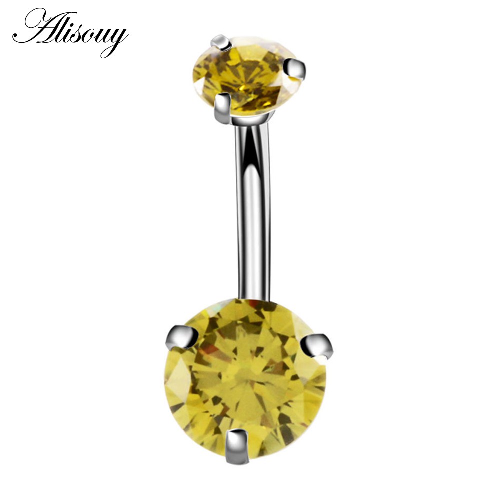 Alisouy 1 Khuyên Rốn Đính Đá zircon Màu Bạc Thời Trang