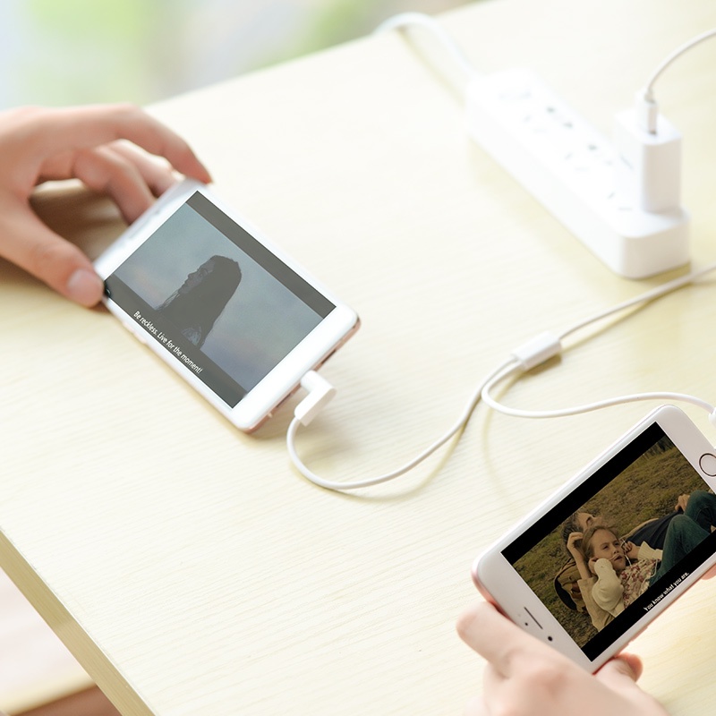 Cáp sạc 2 trong 1 chữ L hoco x12, chơi game, xem phim tiện lợi, hiểu minh store