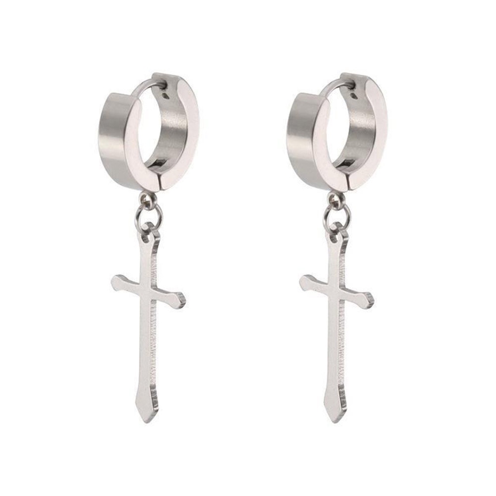 Khuyên tai thép titan hình thánh giá độc đáo thời trang unisex