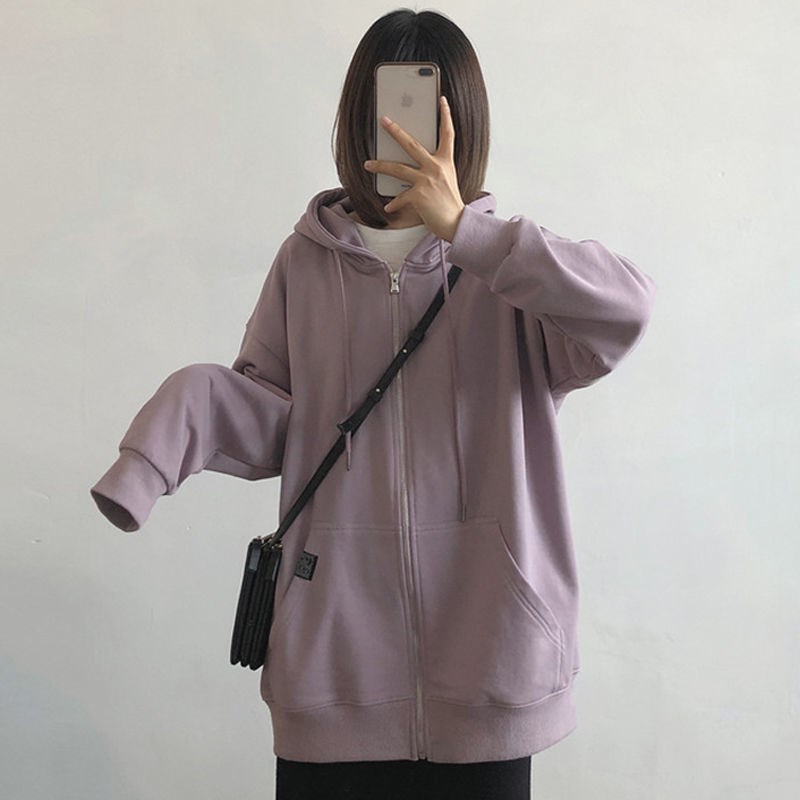 Áo Khoác Hoodie Cỡ Lớn Phối Khóa Kéo Sành Điệu Cho Nữ