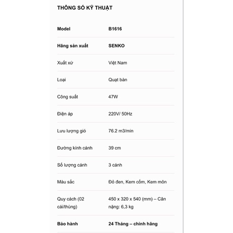 Quạt Senko - B4 bàn