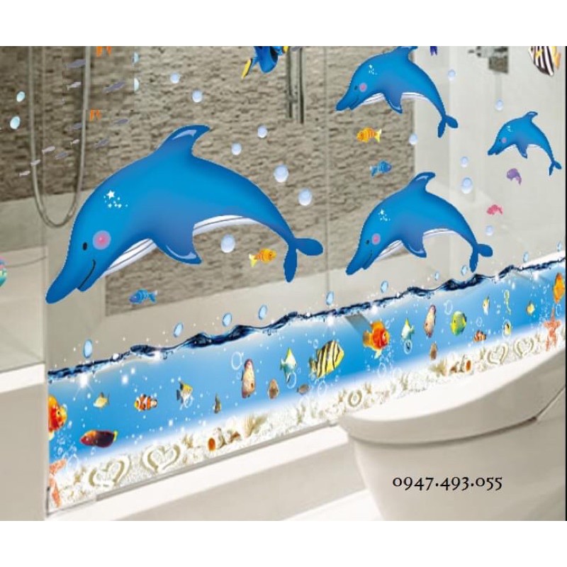 Bộ Combo decal dán tường - Cá heo phối chân Đại dương ( 2 tấm )