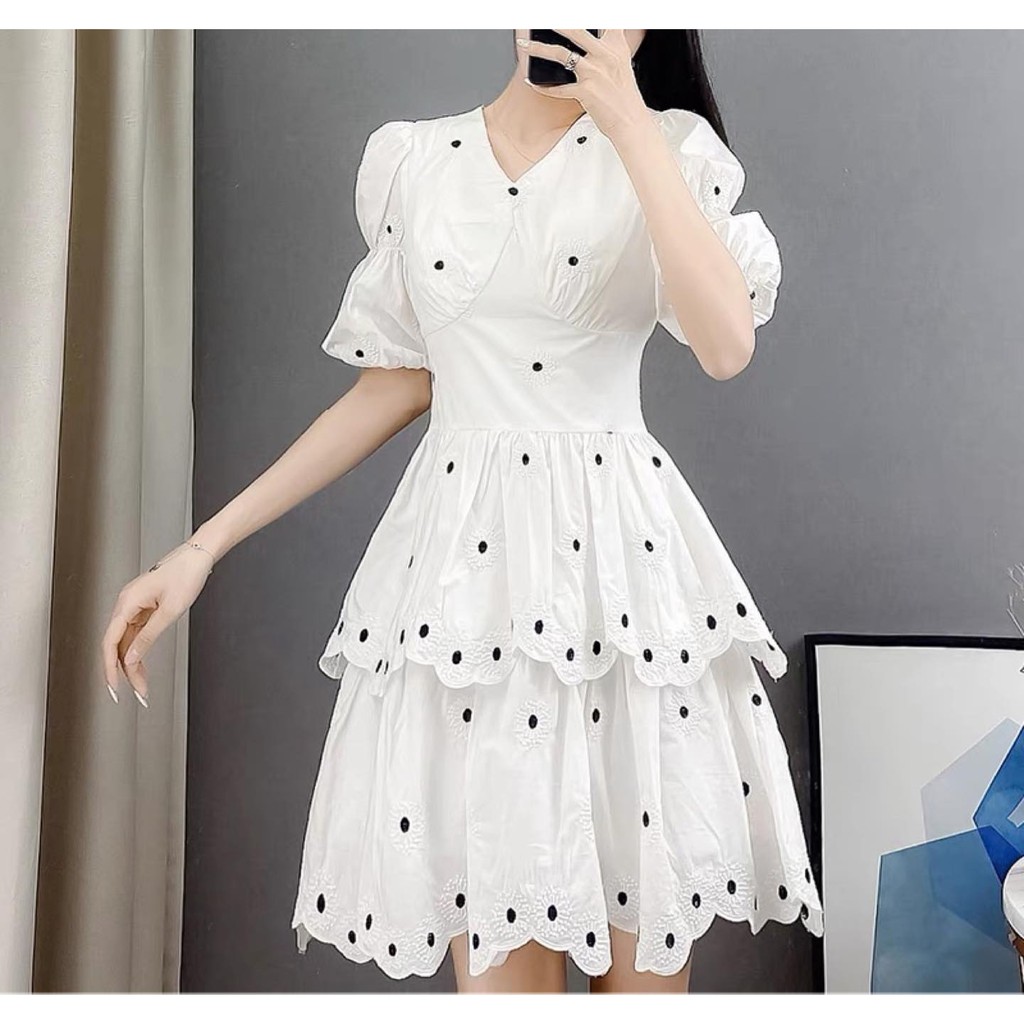 [Mã HANGXINH1 giảm 50k đơn tối thiểu 200k] Váy trắng xếp tầng dáng ngắn mẫu mới 2021 hàng Quảng Châu V168 (KÈM ẢNH THẬT) | BigBuy360 - bigbuy360.vn