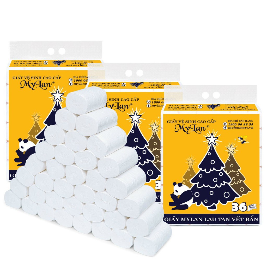 Bịch Giấy Vệ Sinh MyLan Gấu Thông 4 Lớp, 1 bịch 36 cuộn không lõi