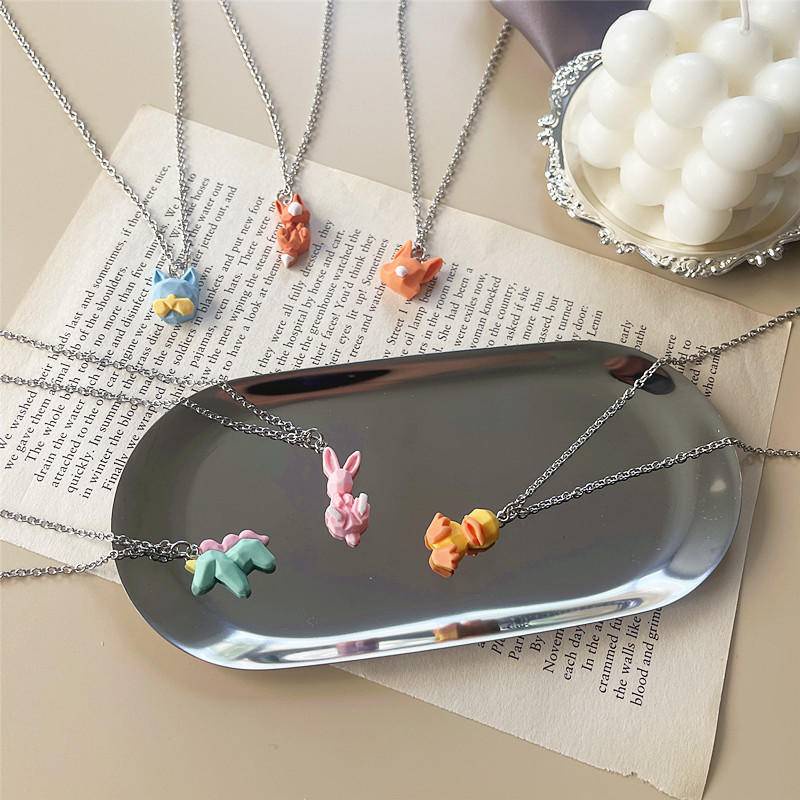 Dây chuyền nữ mặt dây chuyền động vật ba chiều Nhật Bản và Hàn Quốc, cặp đôi, bạn gái vòng cổ cô gái tuổi teen