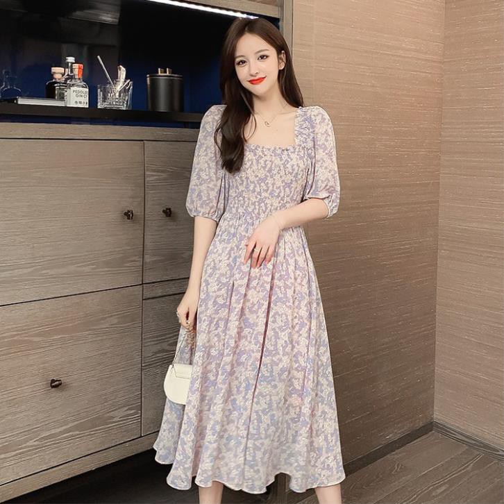 Đầm voan tay lỡ cổ vuông bo chun xinh xắn nữ tính | BigBuy360 - bigbuy360.vn