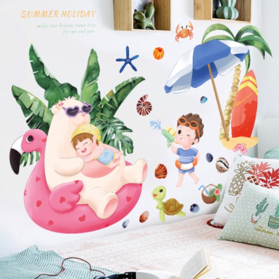Decal trang trí tường - Đi biển cùng gấu trắng