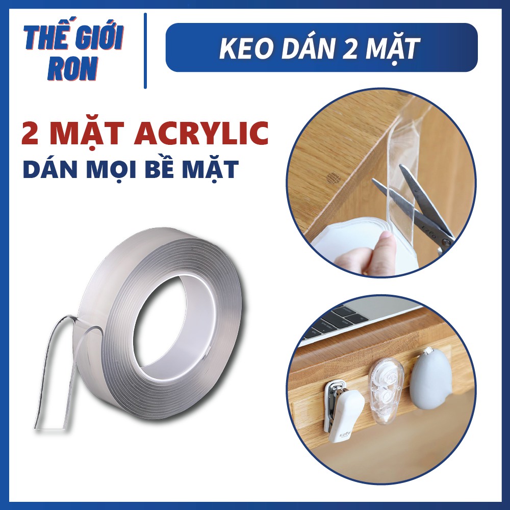 Băng Keo Dán Dính 3 Mét/ 5 Mét, 2 Mặt Đa Năng Trong Suốt, Siêu Chắc