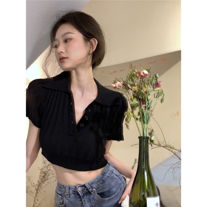 LALISAS Áo Dệt Kim Ngắn Tay Thời Trang Hàn Quốc Dễ Phối Đồ Cho Nữ