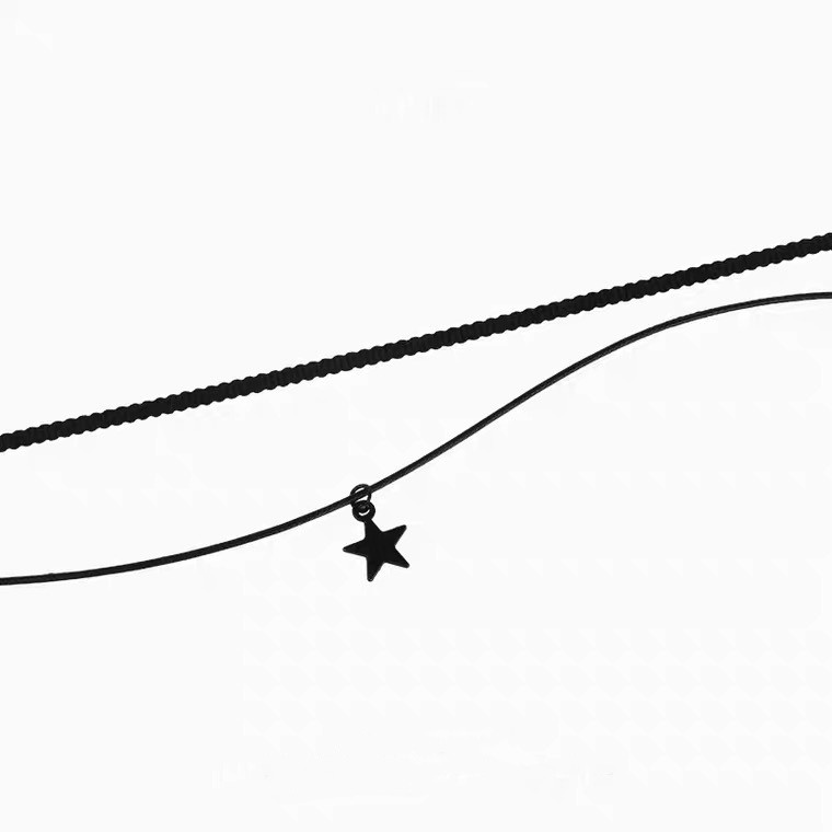 Vòng cổ Choker Hai Lớp Mặt Ngôi Sao Màu Đen Đơn Giản Thời Trang Cho Nữ