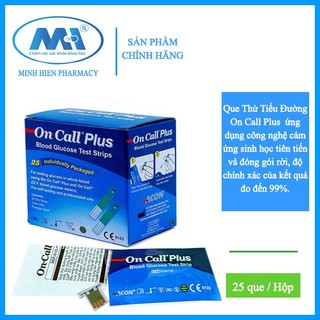 (✅Chính hãng)Que thử đường huyết on call plus (tiểu đường) hộp 25 que