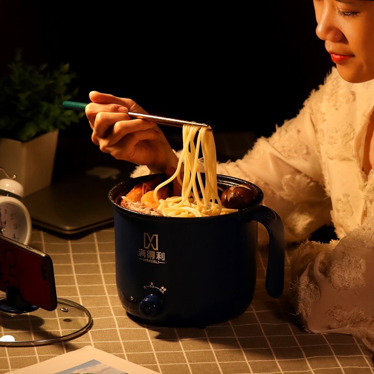 Nồi Lẩu Điện Mini Núm Xoay 2 NẤC NHIỆT Kèm Giá Hấp 1,8L, Ca Nấu Mì,Nấu Cơm Đa Năng 2 Tầng Cao Cấp
