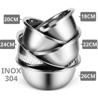 Bộ thau rổ inox nhà bếp 5 món bằng inox đủ size từ 18 - 26cm
