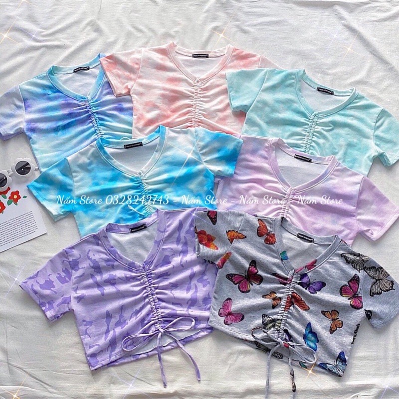 Áo croptop dây rút loang màu unisex tie dye hot hit