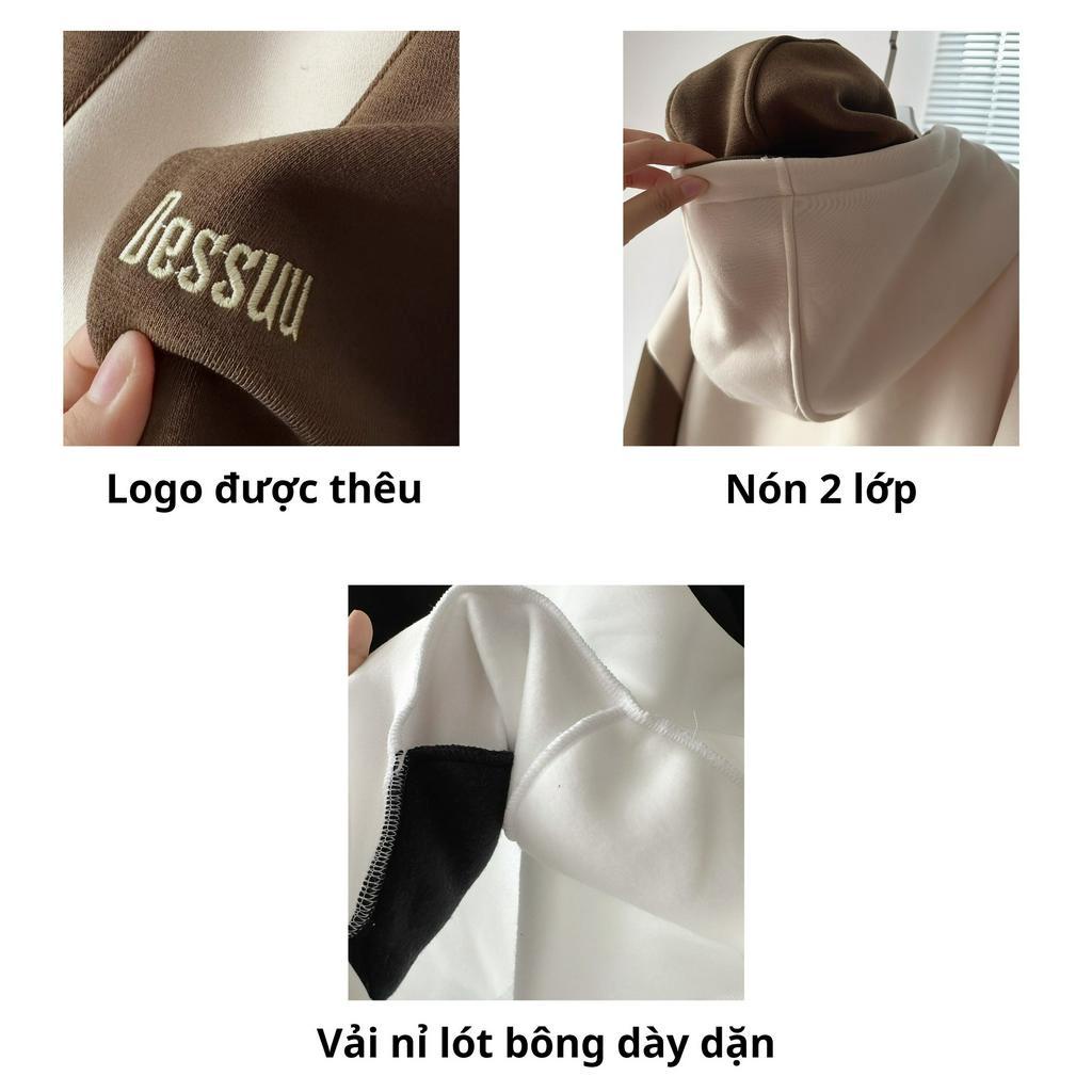 Áo khoác hoodie DESSUU nỉ bông dày dặn nút bấm 3 màu phối form rộng unisex nam nữ_SSSTore