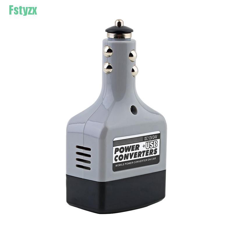 fstyzx Car Mobile Converter Inverter Adapter DC 12V/24V to AC 220V Charger Power+USB