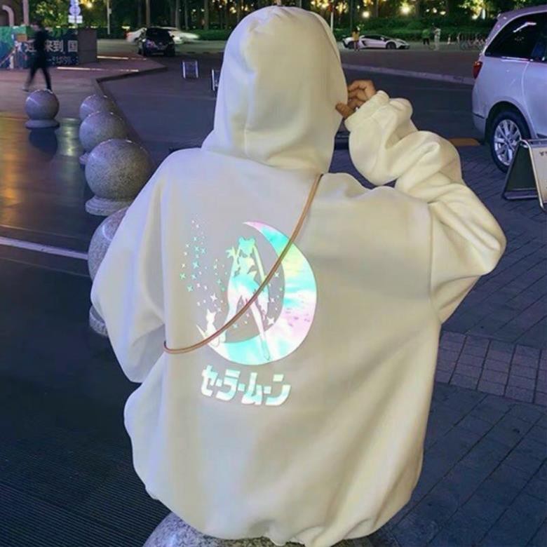 Áo Khoác Hoodie Nỉ Bông In Phản Quang Thủy Thủ Mặt Trăng Ấm Áp Phát Sáng Ban Đêm