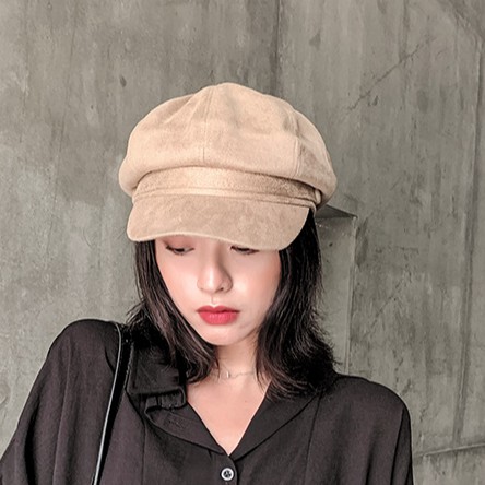 Mũ Beret Da Lộn Màu Trơn Thời Trang Thu Đông Hàn Quốc Dành Cho Nữ