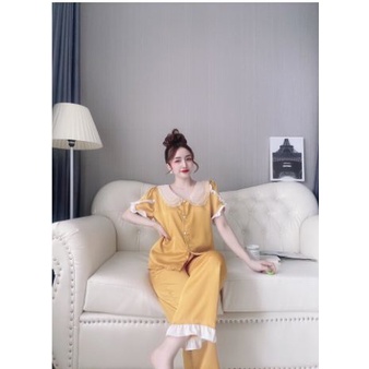 👉👉Sale!!!👉👉Đồ bộ lụa satin cao cấp cổ 3 lá phối ren tay ngắn quần dài 👉👉dễ thương đồ ngủ lụa satin có tay freesize | BigBuy360 - bigbuy360.vn