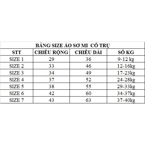 Áo sơ mi bé trai Cổ Trụ chất đũi cao cấp size 9-40kg CT17