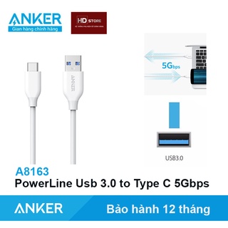 Cáp Anker PowerLine Usb 3.0 to Type C 5Gbps - A8163 Sạc nhanh 15W 18W Samsung Quick Charge Truyền dữ liệu tôc độ cao