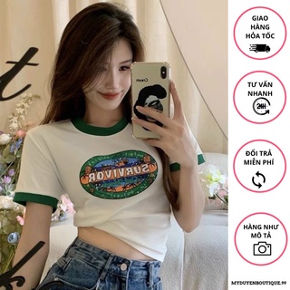 Áo thun croptop nữ tay ngắn in chữ SURVIVOR