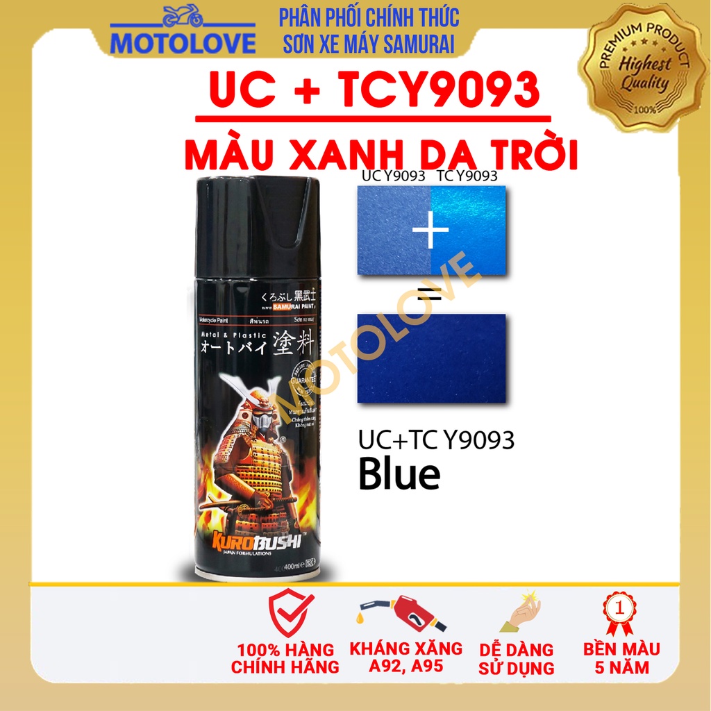 Combo sơn samurai xanh da trời UC+TCY9093  loại 2K chuẩn quy trình độ bền 5 năm gồm 2K04 - UCY9093- TCY9093 -2k01