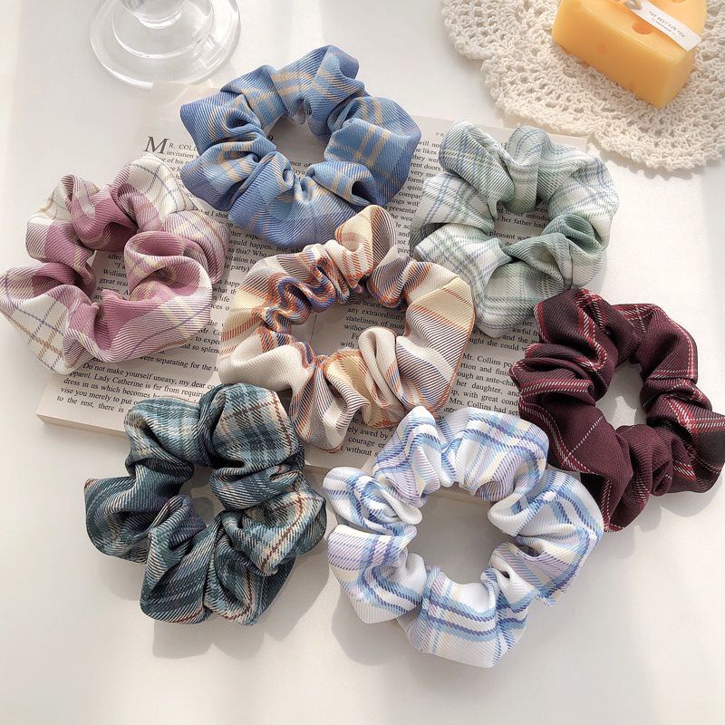 Dây buộc tóc vải scrunchies họa tiết caro Hàn Quốc cho nữ