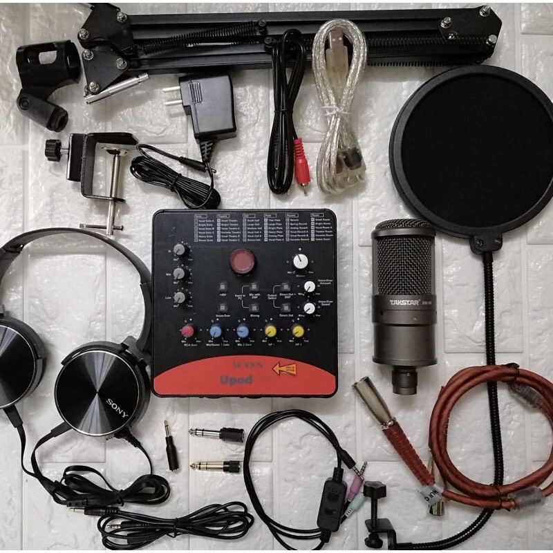 Combo Bộ Hát Micro Thu Âm livestream karoake Míc Takstar SM8B+Sound Card icon upod pro có tai nghe chụp tai bảohành 1nam