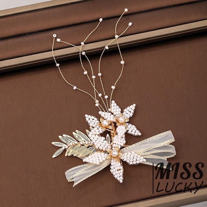 Set kẹp tóc hình bông hoa gắn đá giả và hạt ngọc trai thời trang thanh lịch cho nữ