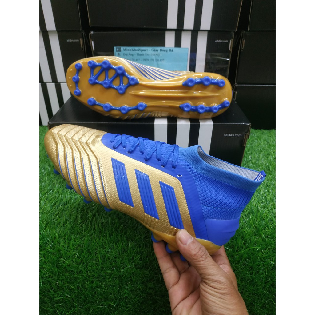 [Hót Giảm 30k đơn 499k]Giày Đá Banh Adidas Predator 19.1 AG Cao Cổ Vàng 3 Sọc Xanh