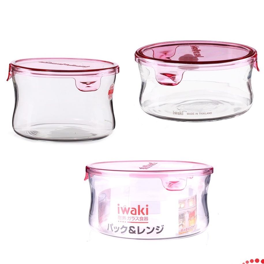 Hộp thuỷ tinh iwaki tròn chịu nhiệt 380ml, đậy nắp hâm nóng thức ăn trong lò vi sóng