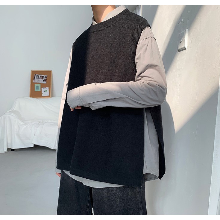 Áo gile unisex MISUDO form rộng Basic len nam nữ oversize phong cách kiểu ulzzang áo không tay unisex len xẻ hông đi học