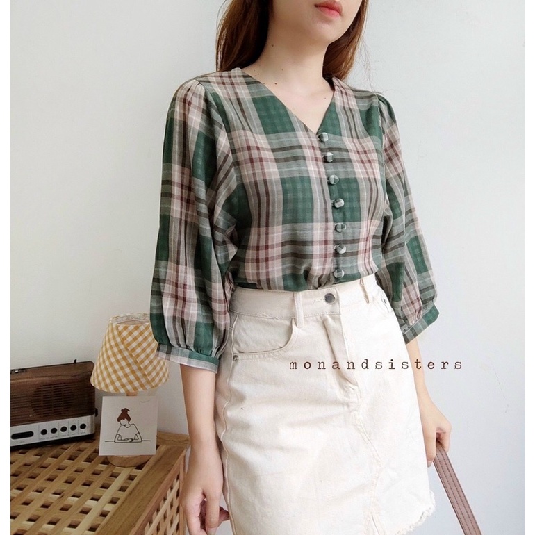 Áo Sơmi Caro Nữ Hàng Xuất Khẩu Cao Cấp Free Size 50-62kg Mặc Vừa