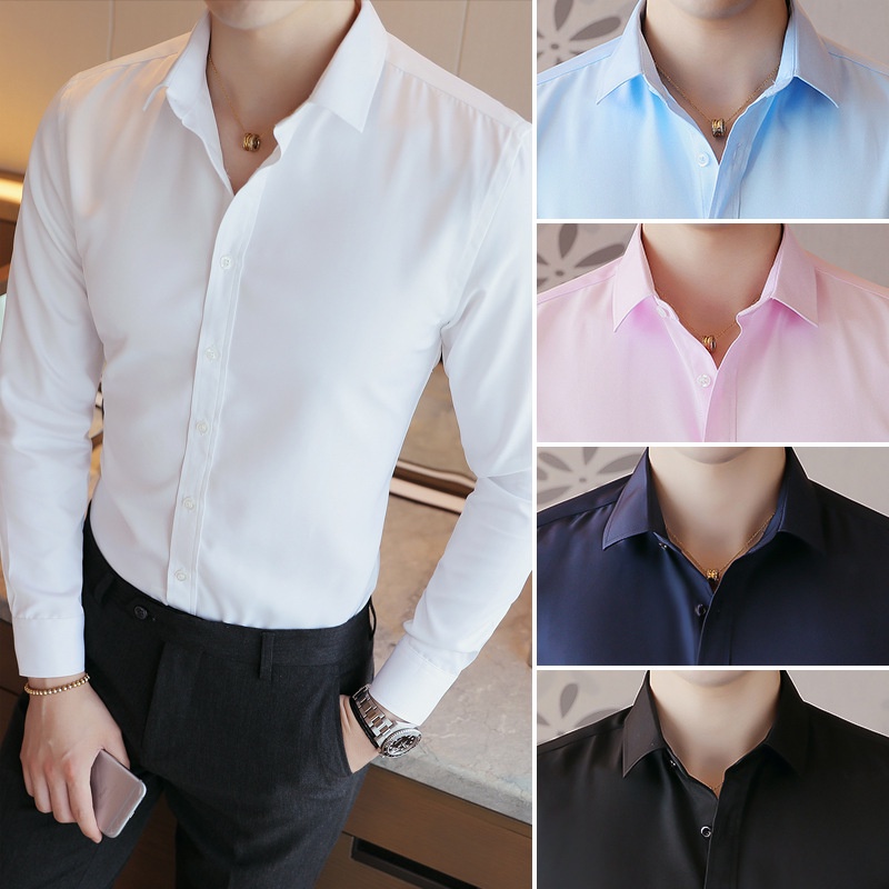 Áo sơ mi nam dài tay cổ bẻ, Chất vải lụa nến cao cấp không nhăn không xù