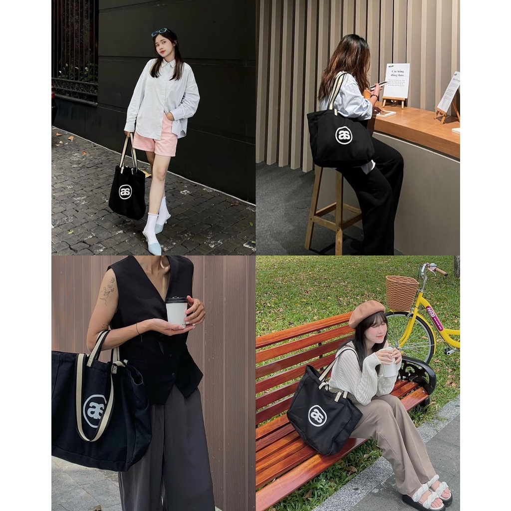 Túi Tote Túi Vải Canvas Thời Trang Nam Nữ Có Dây Kéo Khoá 2 Quai In Logo as Thương Hiệu Lana Official (HQ3420) | BigBuy360 - bigbuy360.vn