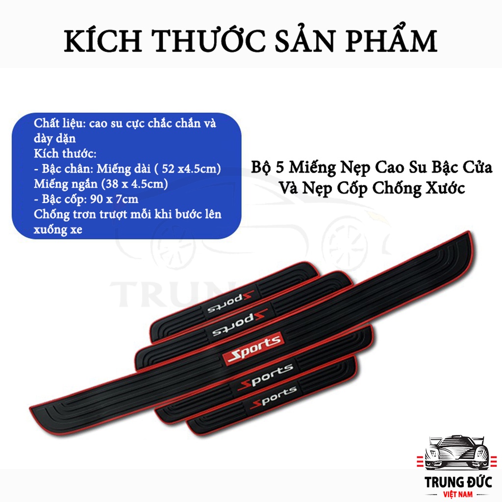 Ốp miếng nẹp cao su bậc cửa và nẹp cốp TRUNGDUCVN chống trầy xước bậc chân cửa và bậc cốp ô tô