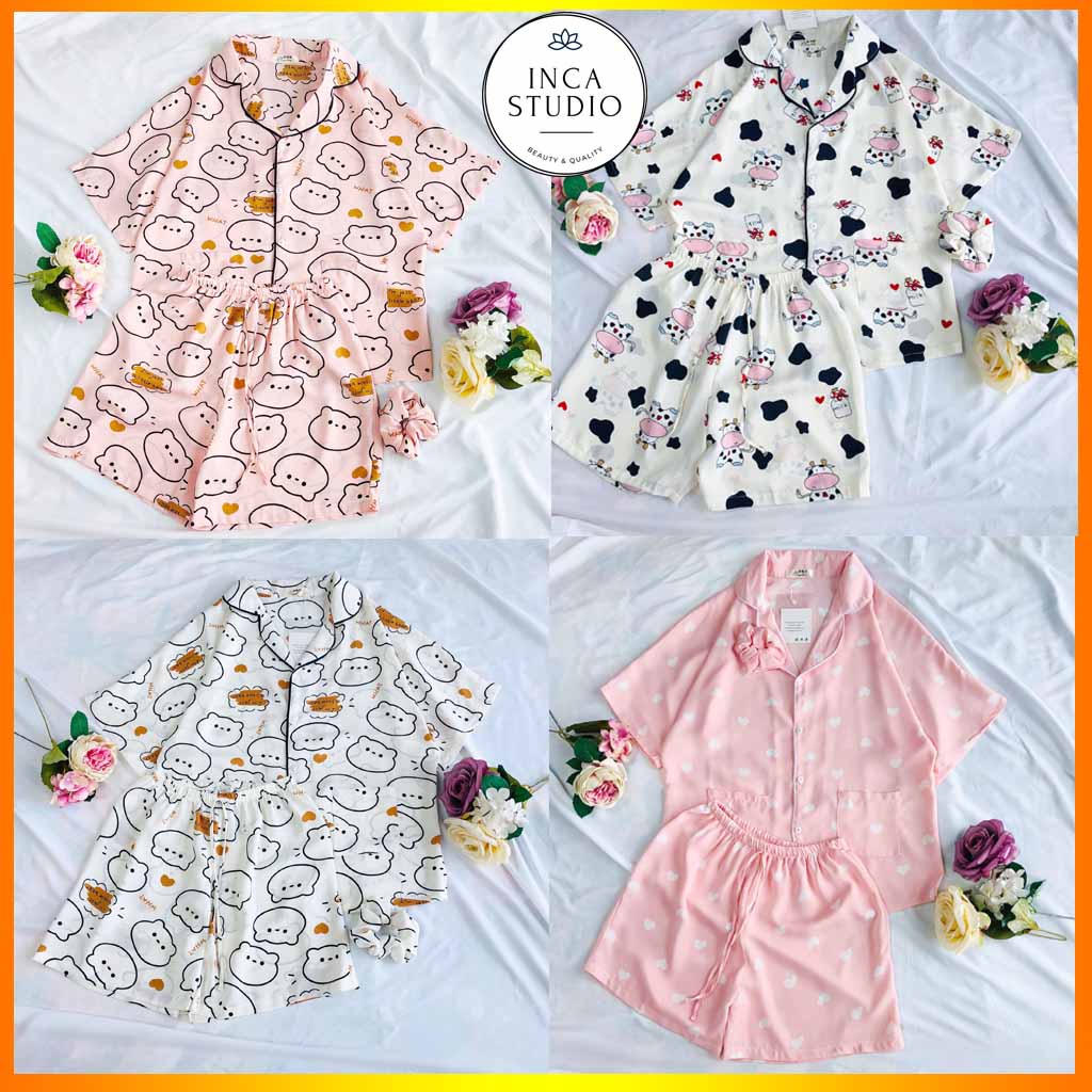 (Xả kho Loại 1) Đồ ngủ Pyjama lụa mango họa tiết form cánh dơi IC02- Free size dưới 65kg, Lụa mango thoáng mát- INCA 02