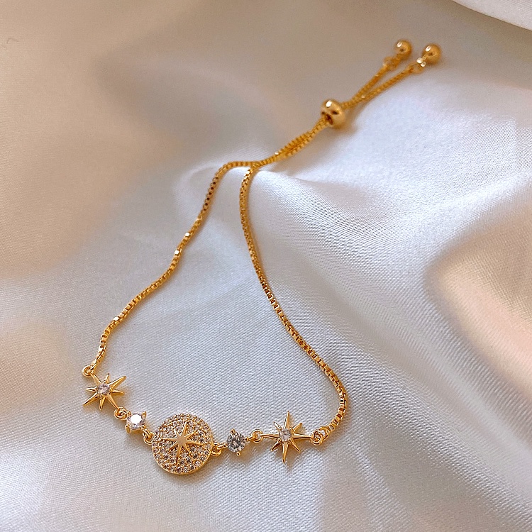 Vòng tay đính đá zircon hình ngôi sao sang trọng phong cách Bohemian Hàn Quốc dành cho nam và nữ