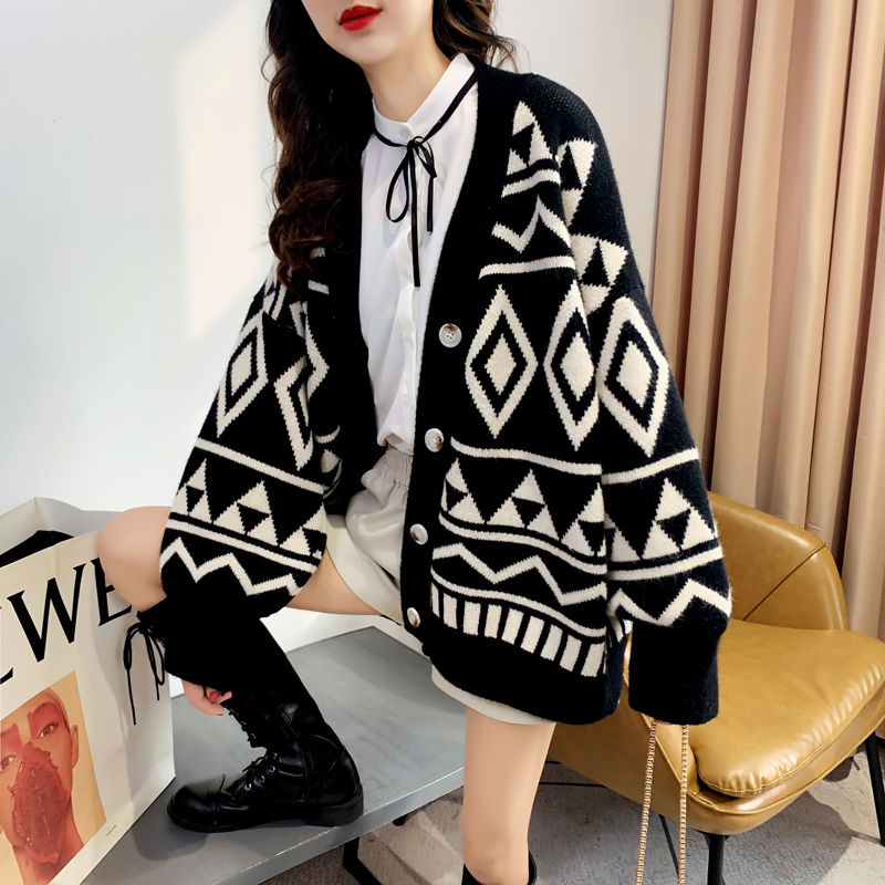 Áo Khoác Cardigan Họa Tiết Hình Học Thời Trang Nữ Tính