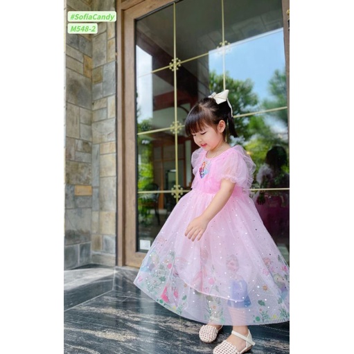 Váy công chúa elsa màu hồng cho bé gái