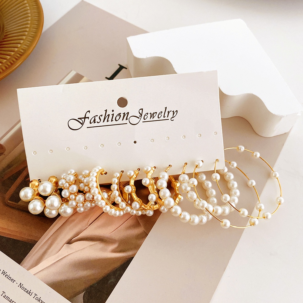 Bộ Khuyên Tai Tròn Đính Ngọc Trai Thời Trang Cho Nữ