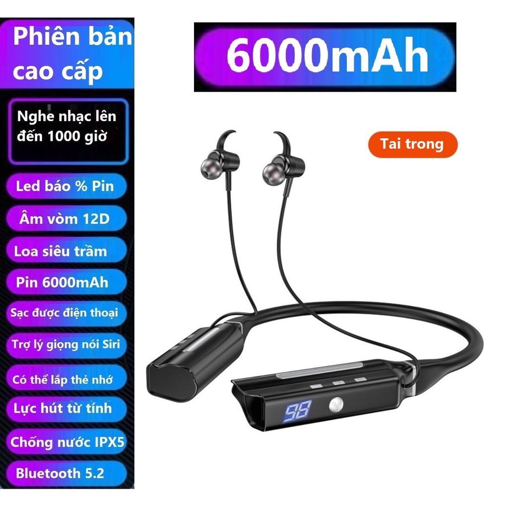 Tai Nghe Bluetooth 5.2 Sử Dụng Lên Đến 1000 Giờ , Led Báo % Pin , Có Thể Điều Chỉnh Bass / Treble